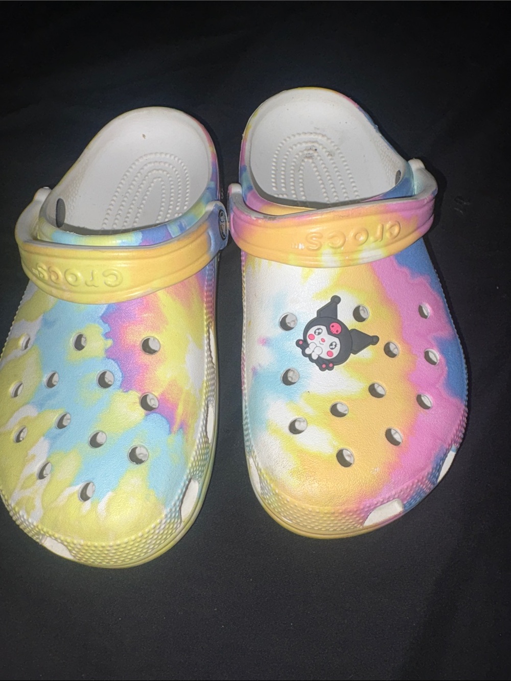 CROCS women Tie-Dye Clogs with Character Jibbitz - Yellow Blue Pink